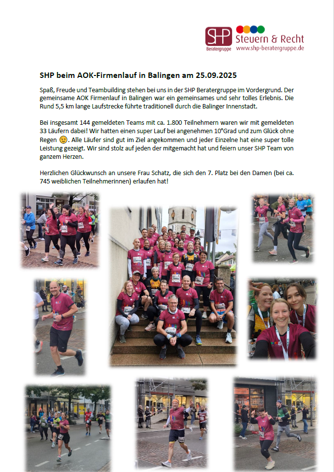 Foto: ©Scharf • Hafner & Partner mbB - SHP beim AOK Firmenlauf