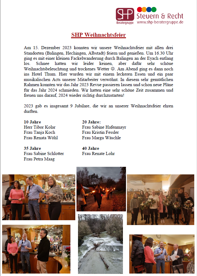 Foto: ©Scharf • Hafner & Partner mbB - SHP Weihnachtsfeier